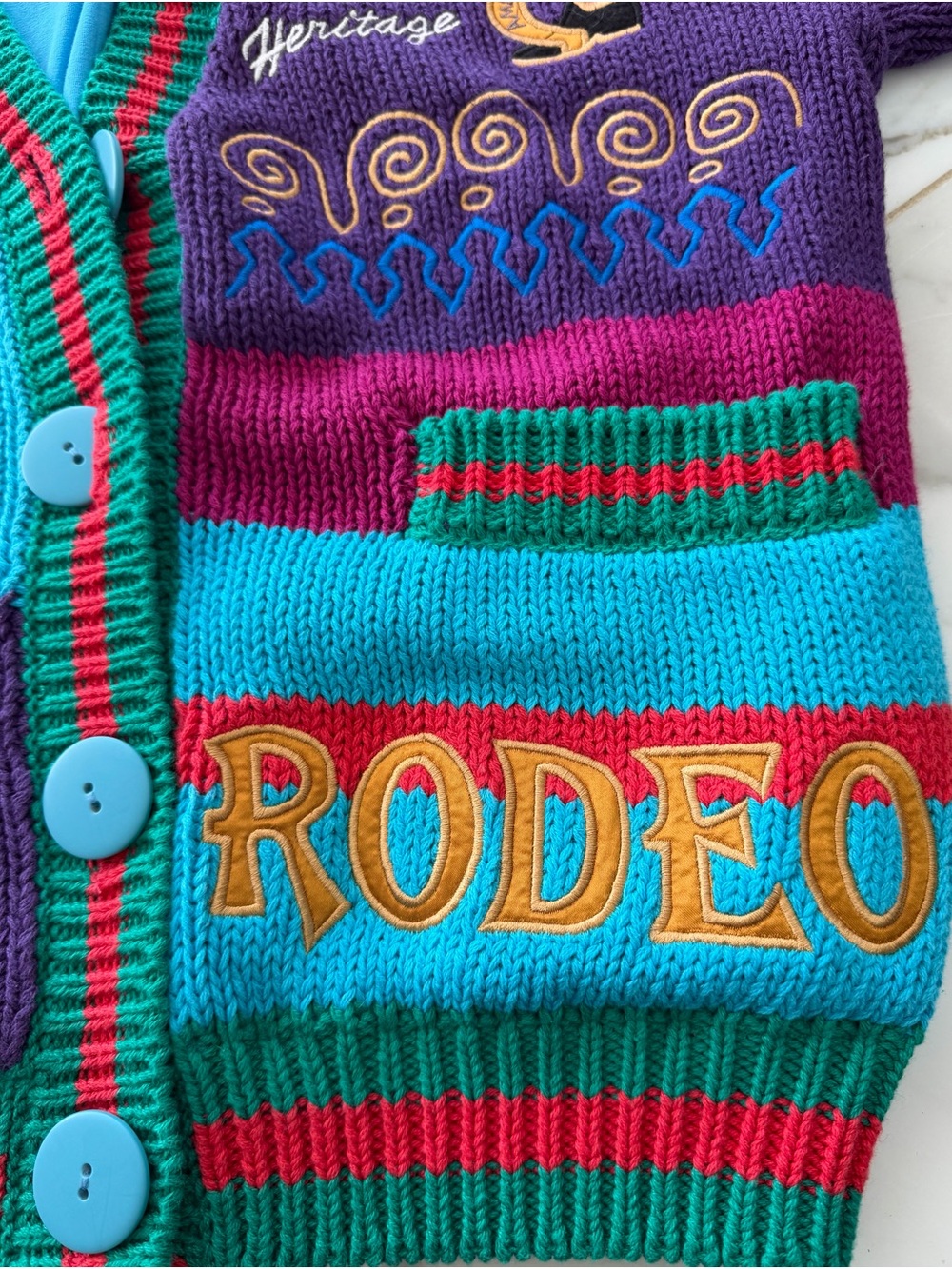 Colorful Patchwork Rodeo Cardigan Sweater - Turquoise & Purple - Picture 11 of 16